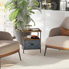 Kozy Bedside Table, Nightstand with Non-Woven Fabric Drawer, Side Table, End Table for Living room, Bedroom, Rustic Brown