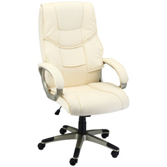 HOMCOM Computer Desk Chair with Adjustable Height & Rocking Function, High Back Executive Office Chair, Faux Leather, Cream White. | Aosom UK