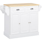 HOMCOM Kitchen Island with Storage Rolling Kitchen Serving Cart with Rubber Wood Top Towel Rack Storage Drawer Cabinet White