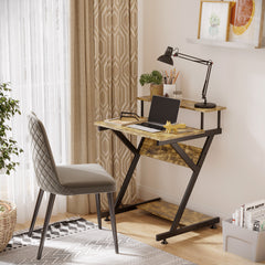 Kozy Industrial Computer Desk with Monitor Stand, 70 x 60cm Compact Desk for Small Spaces, Home Office Desk, Rustic Brown