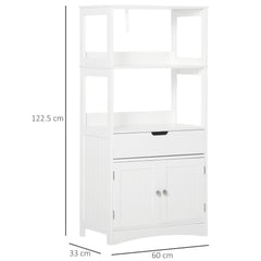Kozy Bathroom Floor Cabinet, Free Standing Kitchen Cupboard with Shelves, Drawer and Doors, Storage Organizer for Living Room, White