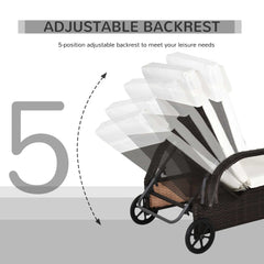 Kozy 2PC Rattan Sun Lounger Recliner Bed Reclining Chair Patio Garden Outdoor Wicker Weave Adjustable Headrest with Fire Retardant Cushion – Brown