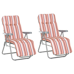 Kozy Reclining Garden Chair Set of 2, 5-Level Adjustable Zero Gravity Chairs with Cushions, Folding Sun Lounger Garden Recliner Chairs with Armrests for Outdoor, Patio, Orange Stripe