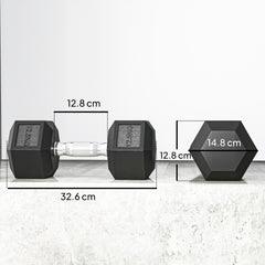 Kozy - 2x12.5KG Rubber Hex Dumbbell Portable Hand Weights Dumbbell Home Gym