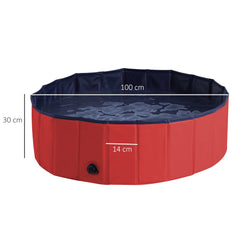 Pawhut Portable Pet Swimming Pool, Foldable Bathing Tub for Dogs and Cats, Non-Slip, Durable PVC, 妗?00x30H cm, Red | Aosom UK