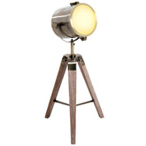 Kozy Vintage Tripod Table Desk Lamp Bedside Light Spotlight Brass Antique Searchlight Wooden Base