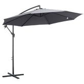 Outsunny 3(m) Garden Banana Parasol Cantilever Umbrella with Crank Handle and Cross Base, 8 Ribs for Outdoor, Hanging Sun Shade, Grey | Aosom UK