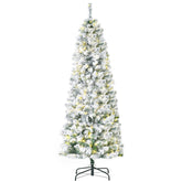Kozy 6FT Prelit Artificial Snow Flocked Christmas Tree with Warm White LED Light, Holiday Home Xmas Decoration, Green White
