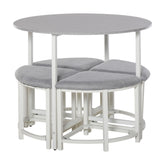 Kozy Modern Round Dining Table Set with 4 Upholstered Stools for Dining Room, Kitchen, Grey