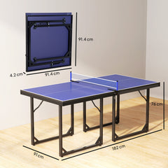 Kozy 6ft Table Tennis Table, Ping Pong Table with Net, Foldable and Portable Ping Pong Set for Indoor Outdoor Use, Easy Assemble, Midsize, Blue