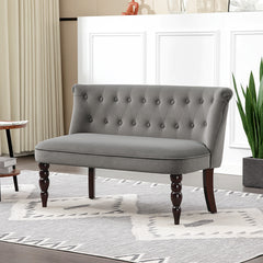 Kozy - Velvet 2 Seater Sofa, Button Tufted Wingback Loveseat with Rubber Wood Legs for Living Room, Bedroom, Charcoal Grey