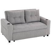 Kozy 2 Seater Click Clack Sofa Bed with Pull Out Design, Corduroy Upholstery - Light Grey