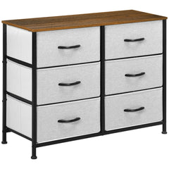 HOMCOM Bedroom Chest of Drawers, Industrial Dresser with 6 Fabric Bins, Steel Frame & Wooden Top, Grey | Aosom UK
