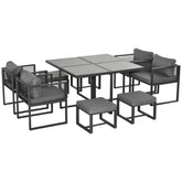 Kozy Nine-Piece Aluminium Garden Set, with Glass-Top Table - Grey