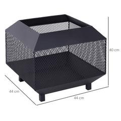 Kozy Metal Square Fire Pit Outdoor Mesh Firepit Brazier w/ Lid, Log Grate, Poker for Backyard, Camping, Bonfire, Wood Burning Stove, 44 x 44 x 40cm, Black