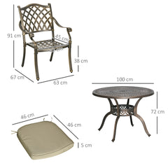 Kozy 4 Seater Outdoor Dining Set Antique Cast Aluminium Garden Furniture Set with Cushions Round Dining Table with Parasol Hole, Bronze