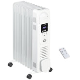 Kozy 2000W Digital Oil Filled Radiator, 9 Fin, Portable Electric Heater with LED Display, Timer, 3 Heat Settings, Safety Cut-Off and Remote Control, White