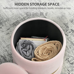 Kozy Velvet-Feel Storage Ottoman - Pink