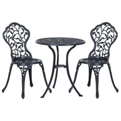 Kozy 3 Pcs Aluminium Bistro Set Garden Furniture Dining Table Chairs Antique Outdoor Seat Patio Seater Black