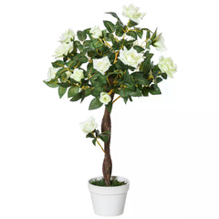 Outsunny 90cm/3FT Artificial Rose Tree Fake Decorative Plant w/ 21 Flowers Pot Indoor Outdoor Faux Decoration Home Office Décor White Green | Aosom UK