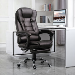 HOMCOM PU Leather Executive Office Chair, High Back Swivel Chair with Retractable Footrest, Adjustable Height, Reclining Function, Brown | Aosom UK