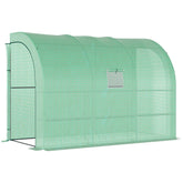 Kozy Walk-In Lean to Greenhouse with Windows and Zippered Doors, 2 Tiers 6 Wired Shelves 300L x 150W x 213Hcm Green