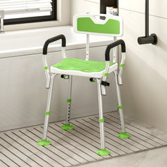 Kozy - EVA Padded Shower Chair for the Elderly and Disabled, Height Adjustable Shower Stool with Back and Arms, 4 Suction Foot Pads, Green