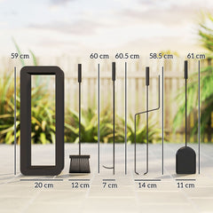 Kozy - 5 Pieces Fireplace Companion Set, Metal Fireplace Accessories Fireside Companion Set with Brush, Shovel, Poker, A Pair of Tongs, Stand, Black