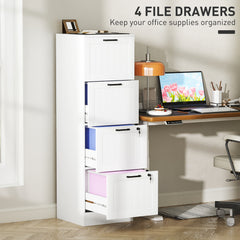 Kozy 4 Drawer Filing Cabinet with Lock, Office Storage Cabinet with Adjustable Hanging Bars for A4 Letter Size Files, White