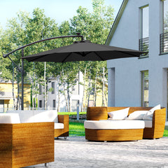 Kozy 3m LED Patio Banana Umbrella Cantilever Parasol w/ Crank Cross Base Hanging Offset Umbrella Frame Steel Aluminium Garden Table Outdoor Black