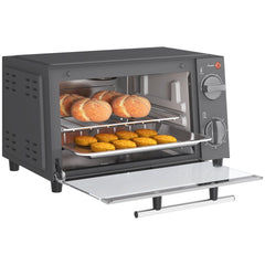 HOMCOM Mini Oven, 9L Countertop Electric Grill, Toaster Oven with Adjustable Temperature, Timer, Baking Tray and Wire Rack, 750W, Grey | Aosom UK