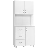 Kozy Free standing Kitchen Cupboard, Storage Cabinet with Doors and Sheleves, 3 drawers and Open Space, Adjustable Height Storage Unit, White