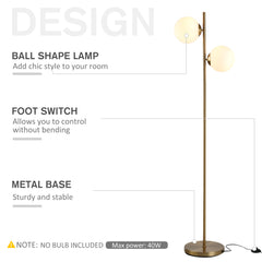 Kozy 2 Lights Tree Floor Lamp for Living Room with Globe Lampshade, Standing Lamp for Bedroom, Bulb not Included, Gold Tone
