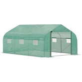 Kozy Walk-in Polytunnel Garden Greenhouse, Outdoor Mesh Door Greenhouse with PE Cover and 6 Windows, 4.5 x 3 x 2m, Green