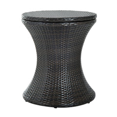 Kozy PE Rattan Ice Bucket Table, Height Adjustable Liftable Outdoor Drinks Cooler, 52 cm Round Garden Beer Cocktail Table with Lid for Bar, Patio, Terrace, Brown