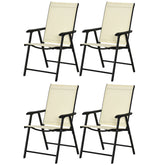 Outsunny Set of 4 Folding Garden Chairs, Metal Frame with Breathable Mesh Seat, Outdoor Patio Dining Chair, Beige | Aosom UK