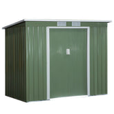 Outsunny Pend Garden Storage Shed w/ Foundation Double Door Ventilation Window Sloped Roof Equipment Tool Storage 213 x 130 x 173 cm | Aosom UK