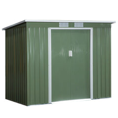 Outsunny Pend Garden Storage Shed w/ Foundation Double Door Ventilation Window Sloped Roof Equipment Tool Storage 213 x 130 x 173 cm | Aosom UK