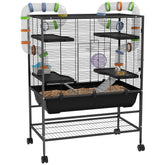 PawHut Large Hamster Cage Gerbil Cage with Tubes, Storage Shelf, Ramps, Platforms, Running Wheel - Black