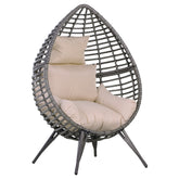 Kozy Garden Egg Chair, Teardrop Outdoor PE Rattan Chair with Full-body Soft Padded Cushion, Grey