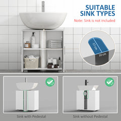 Kozy Pedestal Under Sink Cabinet, Modern Bathroom Vanity Unit, Storage Cupboard with Double Doors, Adjustable Shelf, White