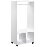 Kozy Open Wardrobe on Wheels, Bedroom Wardrobe with Clothes Hanging Rail, 2 Storage Shelves, Mobile Garment Rack for Cloakroom, Hallway, White