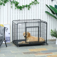Kozy Metal Dog Cage Kennel Locking Door & Wheels Removable Tray Openable Top For Large Pets 109.5 x 71 x 78 cm