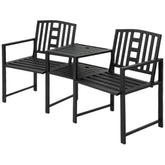 Kozy 2 Seat Garden Chair Bench Loveseats Jack and Jill Seat w/Coffee Table Slatted Design Patio Yard