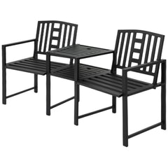 Kozy 2 Seat Garden Chair Bench Loveseats Jack and Jill Seat w/Coffee Table Slatted Design Patio Yard