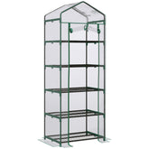 Kozy 5 Tier Mini Greenhouse, Small Walk-in Greenhouse with Reinforced Plastic Cover, Garden Grow House with Roll Up Door and Shelves, 69 x 49 x 193cm, Green