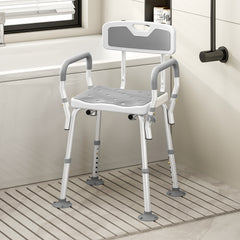 Kozy - EVA Padded Shower Chair for the Elderly and Disabled, Height Adjustable Shower Stool with Back and Arms, 4 Suction Foot Pads, Light Grey