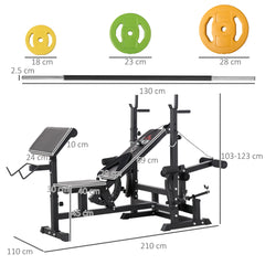Kozy - Weight Bench with Adjustable Barbell Rack, Leg Extension, Preacher Curl Pad and 20kg Barbell Set