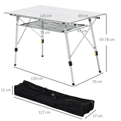 Kozy 4FT Folding Aluminium Picnic Table Portable Camping BBQ Table Roll Up Top Mesh Layer Rack with Carrying Bag