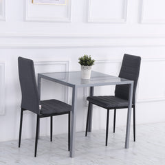 Kozy Modern Square Dining Table for 2-4 People, with Glass Top & Metal Legs for Dining Room, Living Room, Grey